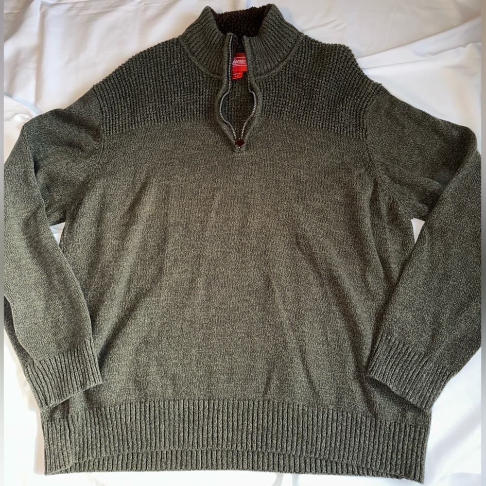 Coleman Men’s XXL Light Green 1/4 Zip Sweater 100% Cotton Ribbed Hem Cuffs
